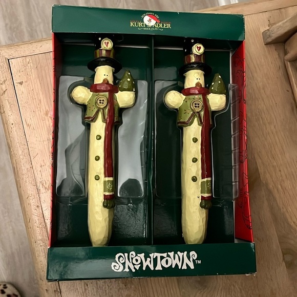Kurt Adler Christmas Snowman Taper Candles Snowtown 10” NWT - Picture 1 of 7